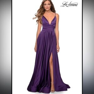 NWOT LA FEMME Plum Maxi Gown